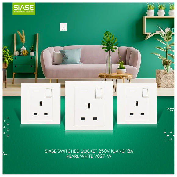 SIASE Switched Socket 250V 1Gang 13A - Pearl White - V027-W