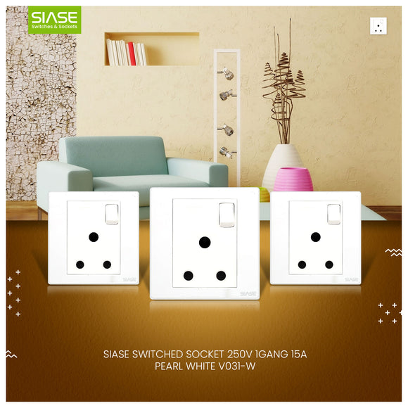 SIASE Switched Socket 250V 1Gang 15A - Pearl White - V031-W