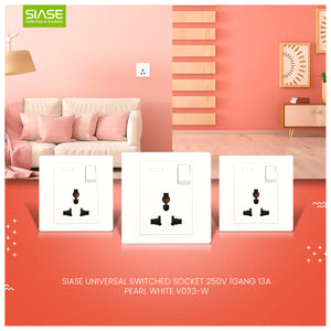 SIASE Universal Switched Socket 250V 1Gang 13A - Pearl White - V033-W