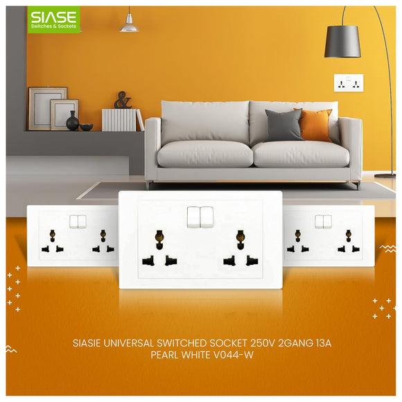 SIASIE Universal Switched Socket 250V 2Gang 13A - Pearl White - V044-W