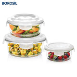 Borosil Klip n Store Round Set of 3 Glass Container