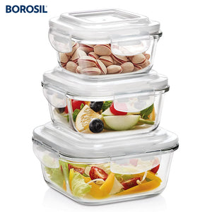 Borosil Klip n Store Square Set of 3 Glass Container