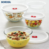 Borosil Mixing Bowl w White Lid Set of 3