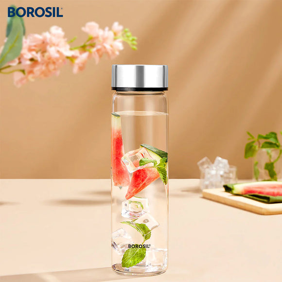 Neo Borosilicate Glass Bottle - Silver Lid 550 ml