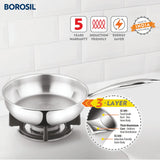 Borosil Cookfresh Triply Frying Pan (Steel Handle) Full Tri-Ply Body 1.75 L