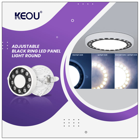 KEOU Adjustable Black Ring LED Panel Light Round MB-043